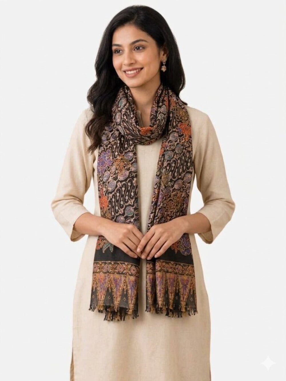 Italian Silk Wrap Scarf Shawl Fringe Ends Vibrant Colors